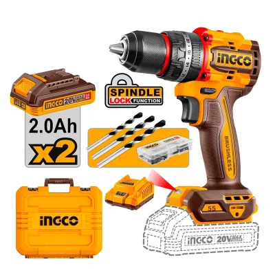 TALADRO ATORNILLADOR PERCUTOR BRUSHLESS 20V INGCO 55NM