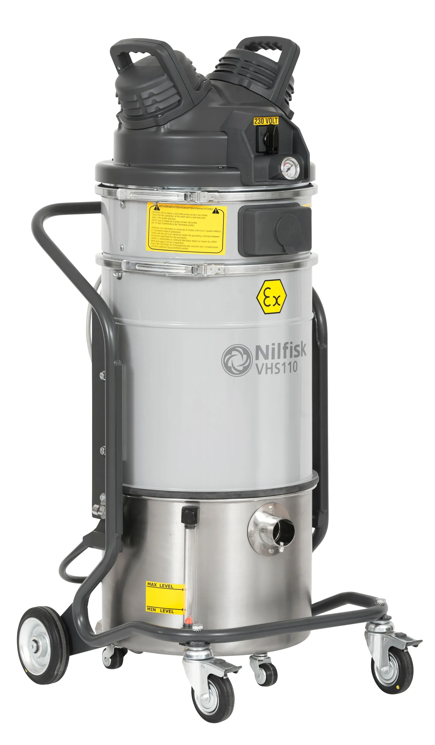 ASPIRADORA INDUSTRIAL ANTIEXPLOSION NILFISK VHS110 Z22 EXA AU 1100W 37L ACERO INOXIDABLE