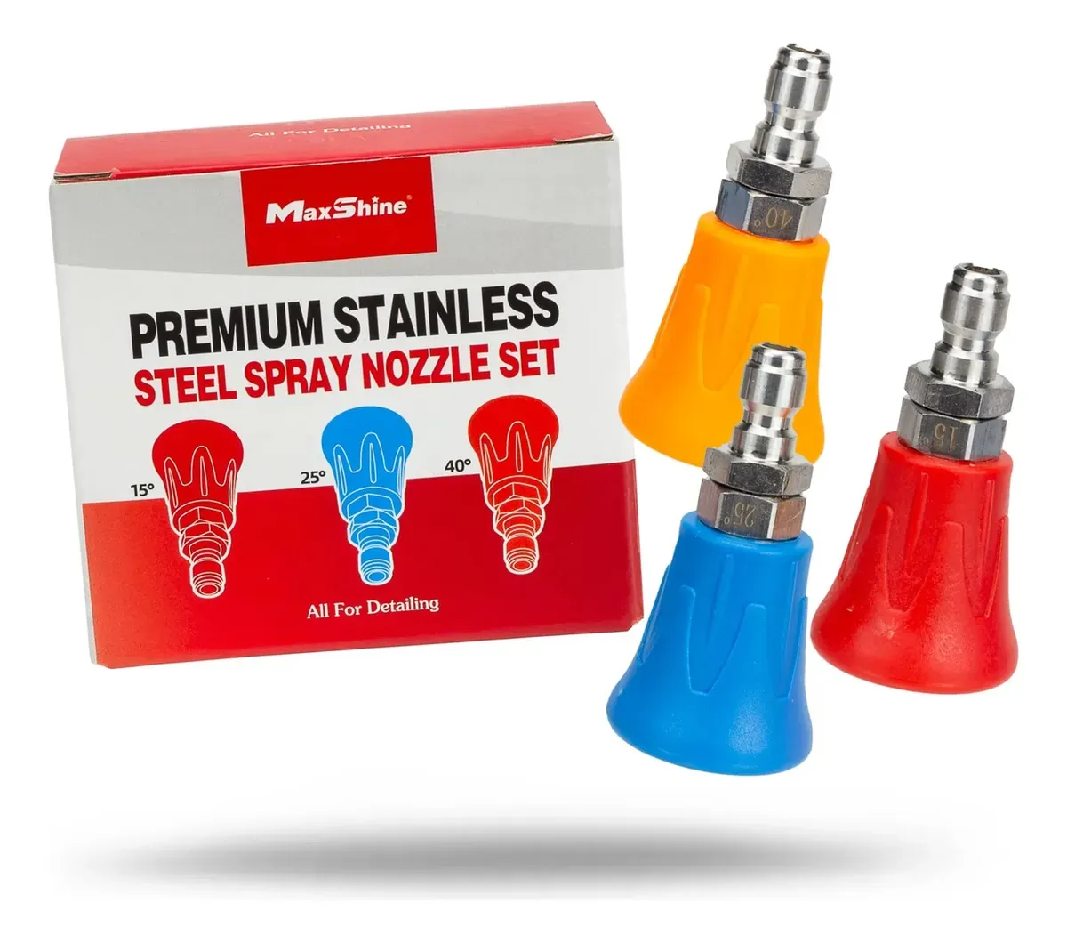 SET PREMIUM DE BOQUILLAS DE DISPARO MAXSHINE DE ACERO INOXIDABLE 3 PCS