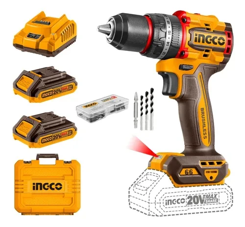 TALADRO ATORNILLADOR PERCUTOR BRUSHLESS 20V INGCO 66NM